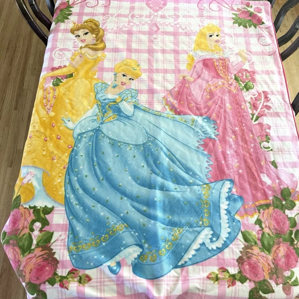 VTG Disney Princess Fleece Blanket RARE HTF Sleeping Bag Cinderella Aurora Belle